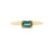 Handgemaakte en fairtrade gouden ring met baguette geslepen petrol kleurige toermalijn